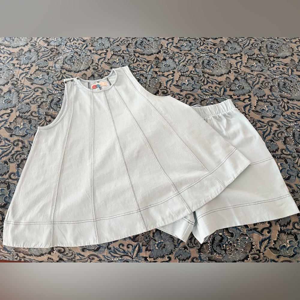 Free People Strada Swing Top Shirt Set Med Light Blue